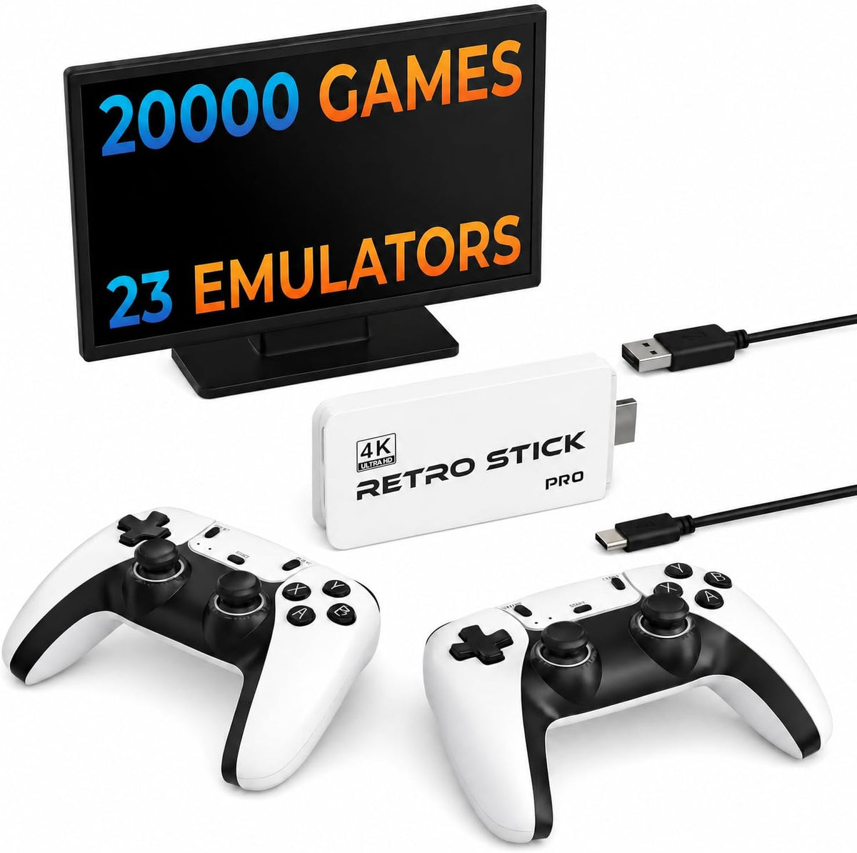 Retro Gaming Console Plug & Play Game Console for TV, 20001 Games-White, 4K HD HDMI Video Console, Dual 2.4G Wireless Controllers, Emulator Stick to Upgrade Nostalgia
