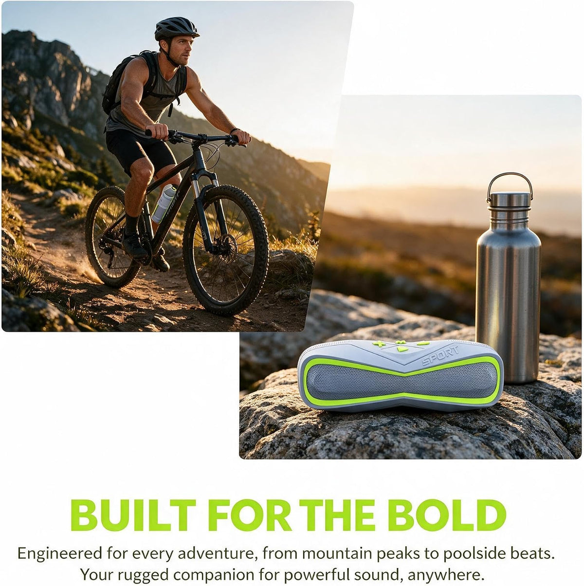 IPX7 Waterproof Bluetooth Speaker, Portable Outdoor Wireless Speaker with Bluetooth 5.3, Dual 1.5" Drivers Stereo Sound, 10W Loud Speaker for Shower, Pool, Beach, Camping (Green)