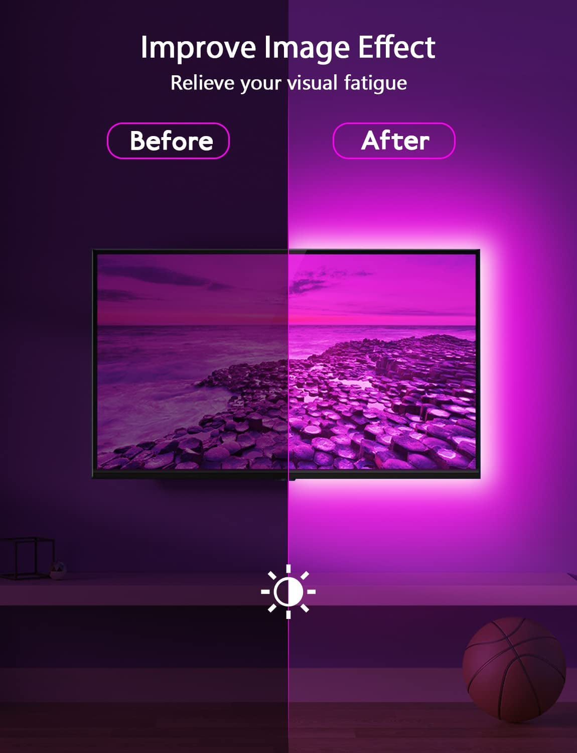 LED Lights for TV Led Backlight, 9.84Ft RGB Led Strip Lights USB TV Lights behind 32-43In, APP Remote Control Music Sync TV Led Light for Bedroom Gaming Home Décor