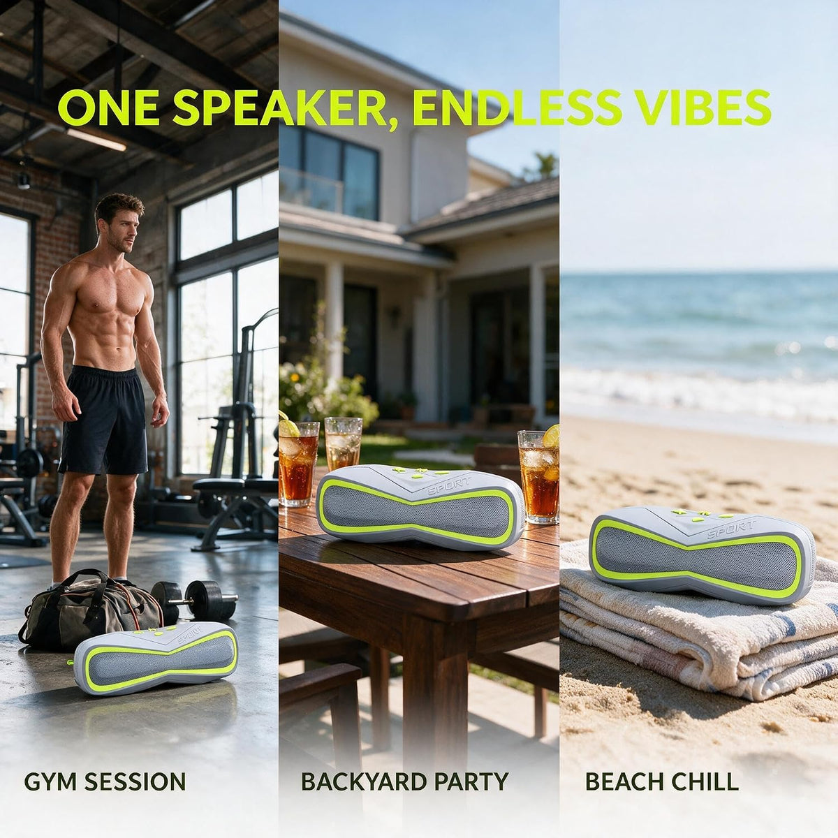 IPX7 Waterproof Bluetooth Speaker, Portable Outdoor Wireless Speaker with Bluetooth 5.3, Dual 1.5" Drivers Stereo Sound, 10W Loud Speaker for Shower, Pool, Beach, Camping (Green)
