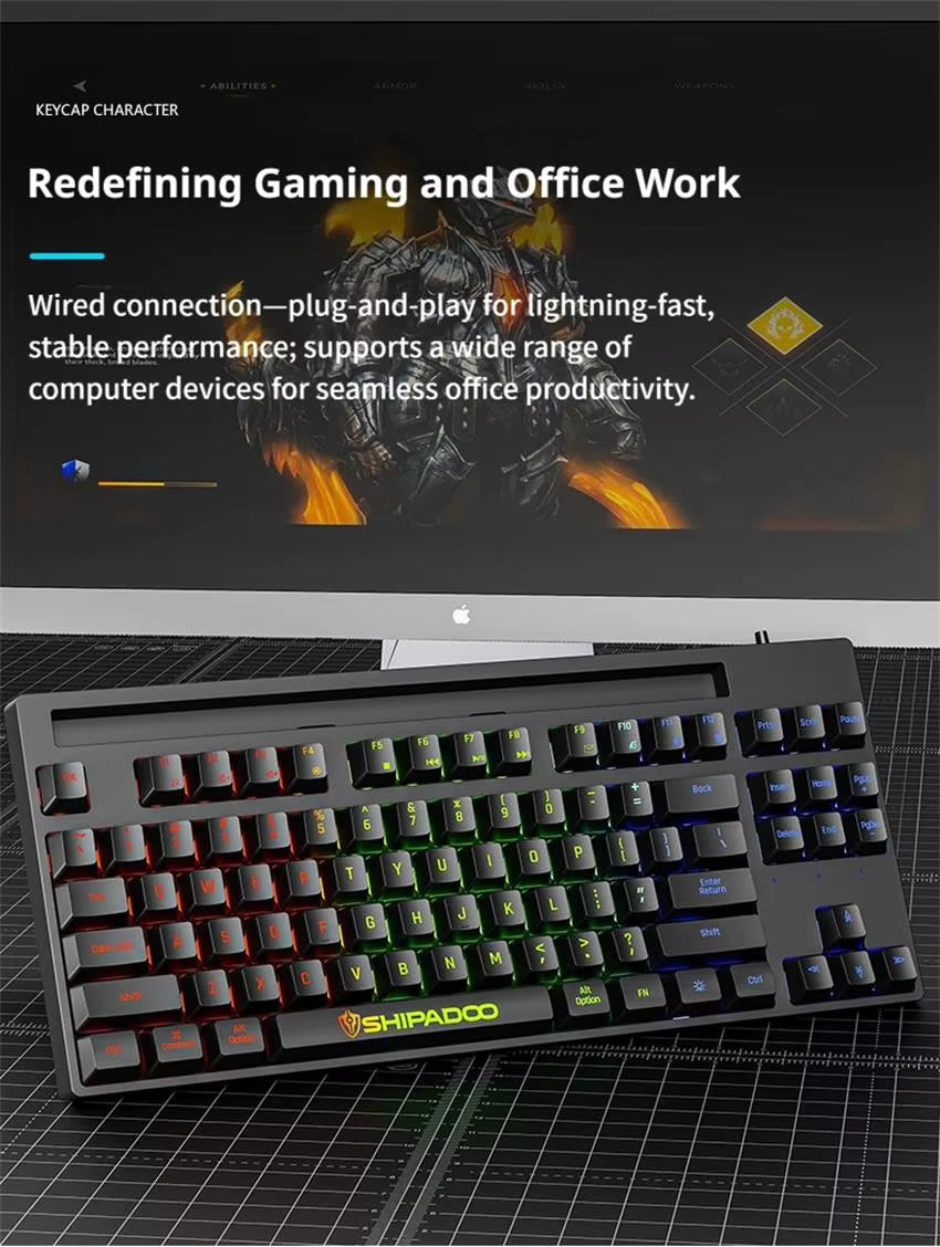 Hot Sale 87 Keys Backlit Mechanical Feel Keyboard, Wired Gaming Keyboard Waterproof Luminous Keycap for Laptop Office