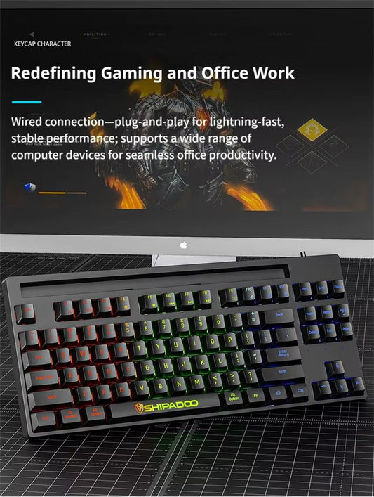 Hot Sale 87 Keys Backlit Mechanical Feel Keyboard, Wired Gaming Keyboard Waterproof Luminous Keycap for Laptop Office
